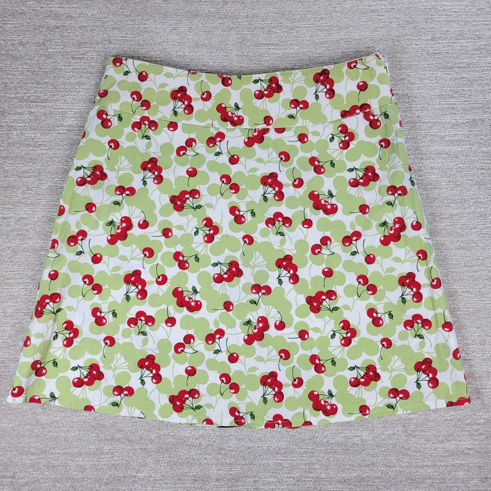 Reversible Cherry Floral Mini Skirt Medium Side Zip A-Line Novelty Print Retro